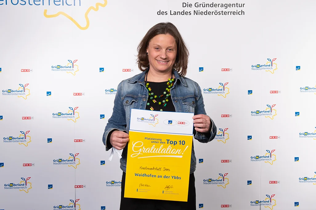 Doris von der Kreativwerkstatt Doris bei der Auszeichnung Gründerland Niederösterreich Preis 2024
